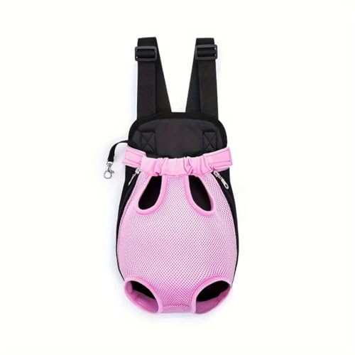 Haustier-Reiserucksack für Katzen und Hunde, tragbarer atmungsaktiver Netz-Brusttrage, Polyester-gewebte doppelte Schultertasche, Haustiertasche für Outdoor-Abenteuer (Rosa, klein) von QQLe