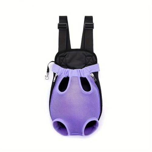 Haustier-Reiserucksack für Katzen und Hunde, tragbarer atmungsaktiver Netz-Brusttrage, Polyester-gewebte doppelte Schultertasche, Haustiertasche für Outdoor-Abenteuer (lila, mittel) von QQLe