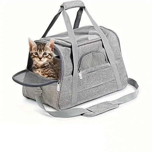 Tragetasche für Katzen, Hunde und kleine und mittelgroße Katzen bis zu 6,8 kg, von Fluggesellschaften zugelassen, faltbar und waschbar, waschbar, für Zuhause, Outdoor, Reisen Tragetasche für Katzen, Hunde und kleine und mittelgroße Katzen bis zu 6,8 kg, von Fluggesellschaften zugelassen, faltbar und waschbar, waschbar, für Zuhause, Outdoor, Reisen von QQLe