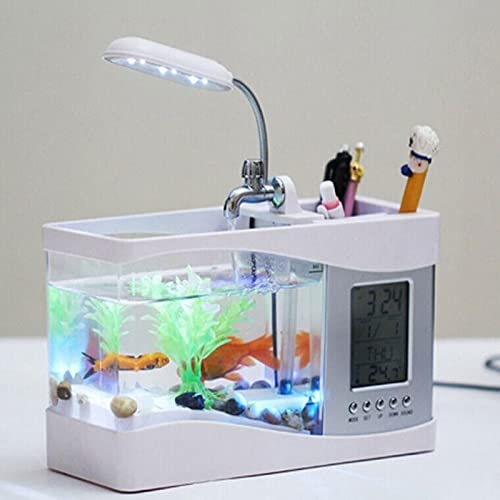 Aquarium, Aquarium, Aquarium-Starter-Kits, Aquarium, Heimaquarium, kleines Aquarium, Tischlampe, Lichtuhr(White) von QQNQQ