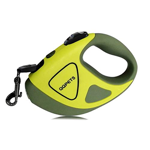 Einziehbare Hundeleine mit heller LED-Taschenlampe, 3 m, Sicherheitsleine für kleine, mittelgroße Hunde bis zu 20 kg, verhedderungsfrei, rutschfester Komfortgriff (klein, 3 m bis 20 kg, grün) von QQPETS