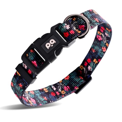 Hundehalsband, niedliche Blume, reflektierend, verstellbar, für Mädchen, Damen, kleine, mittelgroße und große Hunde, zum Spazierengehen, Laufen (XS, Schwarz) von QQPETS
