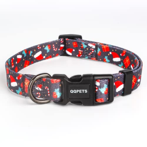 QQPETS Hundehalsband, weich, bequem, verstellbar, für kleine, mittelgroße und große Hunde, Outdoor-Training, Spazierengehen, Laufen (XS, Weihnachten schwarz) von QQPETS