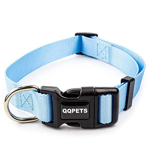 QQPETS Hundehalsband, weiches Nylon, mehrfarbig, verstellbar, einfarbig, Ombré-Farbe, für extra kleine Welpen, tägliches Gehen (S- 3/5 Zoll (25.4–38.1 cm), blaues Halsband) von QQPETS