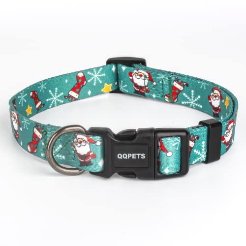 QQPETS Hundehalsband für den Weihnachtstag: Weiches, bequemes, verstellbares Haustierhalsband für Welpen, kleine, mittelgroße und große Hunde, Spaziergänge (M, Weihnachtsgrün) von QQPETS