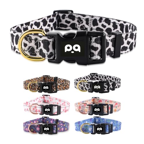 QQPETS Reflektierendes Hundehalsband für große Hunde, niedlicher Leoparden-Stil, strapazierfähiges Nylon-Halsband für Jungen und Mädchen, weiche Halskette mit Schnellverschluss-Schnalle, Weiß von QQPETS