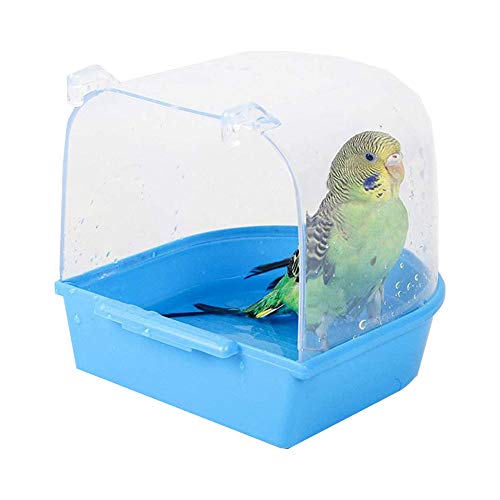 Sertay Papageien Badewanne, 13.8 * 13.4 * 14cm Papageien Badebox Vogelkäfig Zubehör, Vogelbadewanne, für Katzen, Finken, Wellensittiche, Weiße Pilze, Lerchen Und Kleine Vögel (Blau) von Sertay