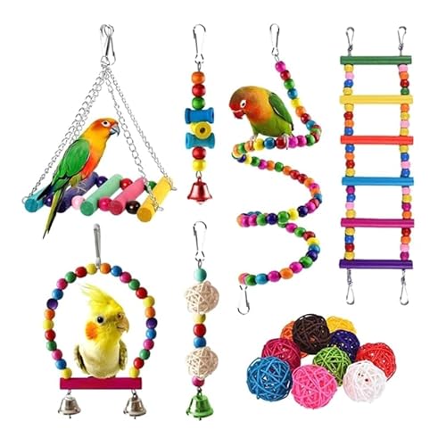 Haustier Vogel Kletterspielzeug Set Für Vögel Haustier Kletterdekoration Schaukel Training Barsch Papageien Käfig Spielzeug Fitnessstudio Kauspielzeug Spielständer Kleine Papageien von QRONCES