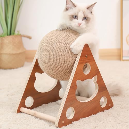 QSLKI Sisal Ball Katze Kratzbrett, Langeweile Linderung Spielzeug, Mit Katze Loch Design, Dreieckige Unterstützung Bord, Vertikale tragbare Katze Kratzball, Natürliche hölzerne Gesundheit (Stil 1) von QSLKI