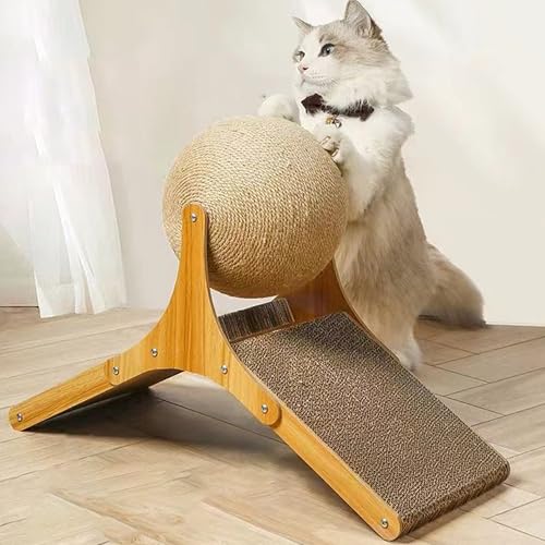 QSLKI Sisal Ball Katze Kratzbrett, Langeweile Linderung Spielzeug, Mit Katze Loch Design, Dreieckige Unterstützung Bord, Vertikale tragbare Katze Kratzball, Natürliche hölzerne Gesundheit (Stil 2) von QSLKI