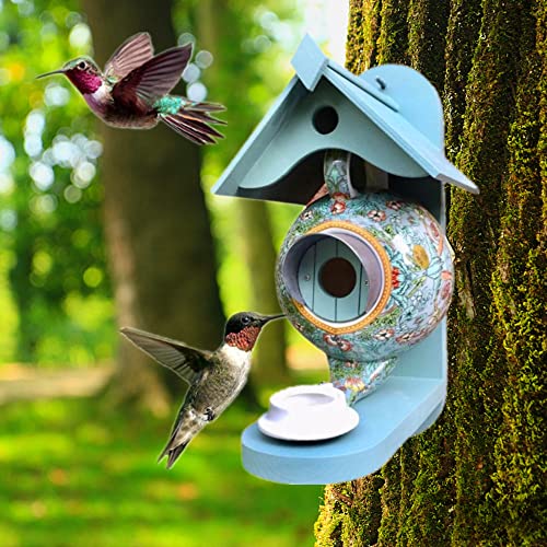 QTANZIQI Keramik-Teekannen-Vogelhäuschen und Holz/Schmiedeeisen-Vogelhaus-Kombination - Grüner Vogelnistkasten für Gartendekoration und Haustiergenuss QTANZIQI Keramik-Teekannen-Vogelhäuschen und Holz/Schmiedeeisen-Vogelhaus-Kombination - Grüner Vogelnistkasten für Gartendekoration und Haustiergenuss von QTANZIQI