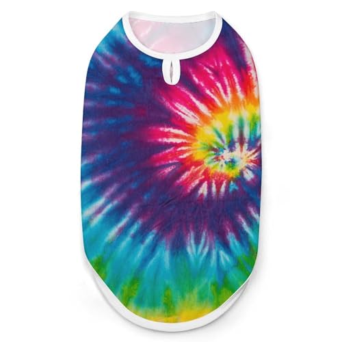 Batik-Regenbogen-Spiral-Shirt, für Haustiere, Katzen, ärmellos, Tanktop, atmungsaktiv, für kleine Welpen, Größe M Batik-Regenbogen-Spiral-Shirt, für Haustiere, Katzen, ärmellos, Tanktop, atmungsaktiv, für kleine Welpen, Größe M von QTAVETEND