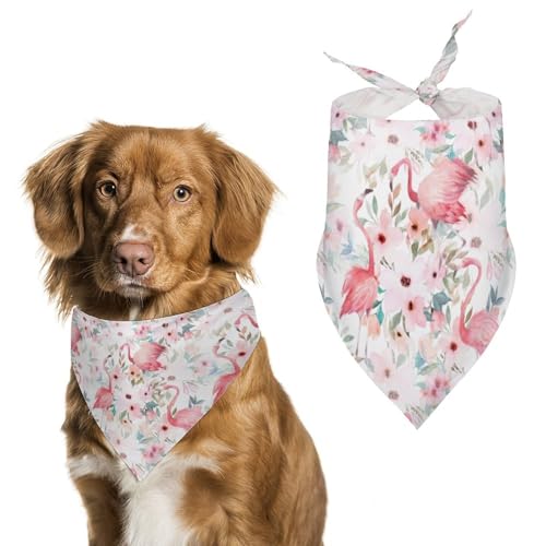 Dreieckstuch für Hunde, Wasserfarben, Blumenmuster mit Flamingo, verstellbar, atmungsaktiv, weich, für kleine, mittelgroße und große Hunde Dreieckstuch für Hunde, Wasserfarben, Blumenmuster mit Flamingo, verstellbar, atmungsaktiv, weich, für kleine, mittelgroße und große Hunde von QTAVETEND