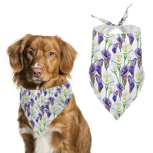 Dreieckstuch für Hunde, Wasserfarben, Calla-Lilien-Blumen, verstellbar, atmungsaktiv, weich, für kleine, mittelgroße und große Hunde Dreieckstuch für Hunde, Wasserfarben, Calla-Lilien-Blumen, verstellbar, atmungsaktiv, weich, für kleine, mittelgroße und große Hunde von QTAVETEND