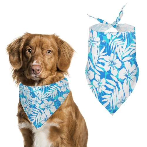 Dreieckstuch für Hunde, hawaiianische blaue und weiße tropische Blumen, verstellbar, atmungsaktiv, weich, für kleine, mittelgroße und große Hunde Dreieckstuch für Hunde, hawaiianische blaue und weiße tropische Blumen, verstellbar, atmungsaktiv, weich, für kleine, mittelgroße und große Hunde von QTAVETEND