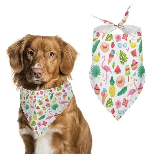 Dreieckstuch mit tropischem Flamingo, Eisfrucht, verstellbar, atmungsaktiv, weich, für kleine, mittelgroße und große Hunde Dreieckstuch mit tropischem Flamingo, Eisfrucht, verstellbar, atmungsaktiv, weich, für kleine, mittelgroße und große Hunde von QTAVETEND
