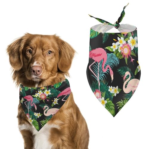 Dreieckstuch mit tropischen Blumen und Flamingo, verstellbar, atmungsaktiv, weich, für kleine, mittelgroße und große Hunde Dreieckstuch mit tropischen Blumen und Flamingo, verstellbar, atmungsaktiv, weich, für kleine, mittelgroße und große Hunde von QTAVETEND