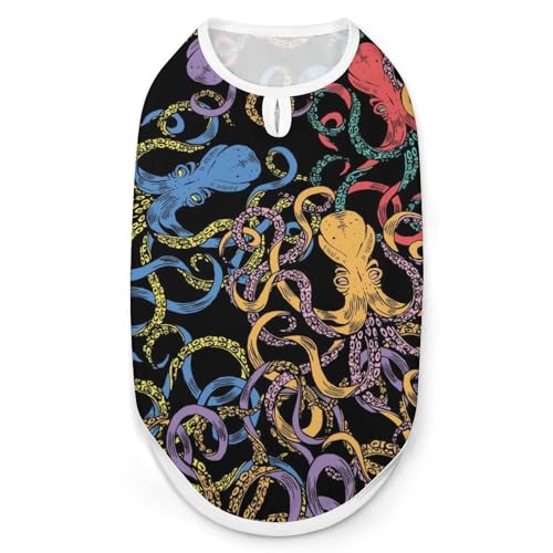 Farbiges Oktopus-T-Shirt für Hunde, Katzen, ärmellos, Tanktop, atmungsaktiv, für kleine Welpen, Größe XXL Farbiges Oktopus-T-Shirt für Hunde, Katzen, ärmellos, Tanktop, atmungsaktiv, für kleine Welpen, Größe XXL von QTAVETEND