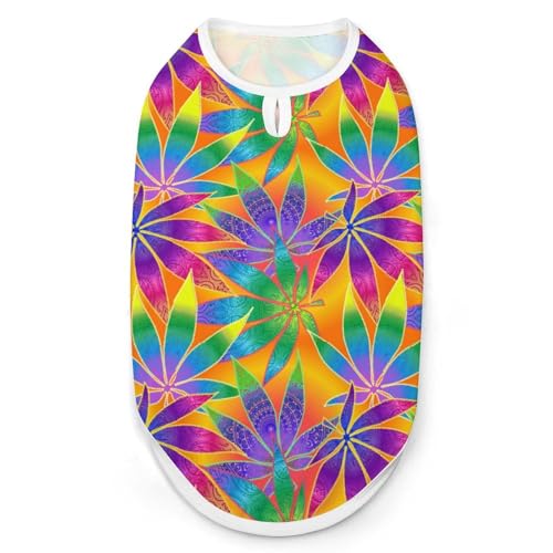 Hunde-Shirt, Marihuana-Blätter im Hippie-Stil, ärmellos, Tanktop, atmungsaktiv, für kleine Welpen, Größe M Hunde-Shirt, Marihuana-Blätter im Hippie-Stil, ärmellos, Tanktop, atmungsaktiv, für kleine Welpen, Größe M von QTAVETEND