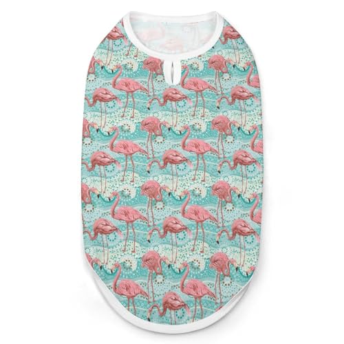Hunde-Shirt, Motiv: Flamingos und tropische Pflanzen, ärmellos, Tanktop, atmungsaktiv, für kleine Welpen, Größe XL Hunde-Shirt, Motiv: Flamingos und tropische Pflanzen, ärmellos, Tanktop, atmungsaktiv, für kleine Welpen, Größe XL von QTAVETEND