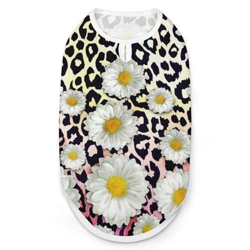 Hunde-Shirt, Motiv: Gänseblümchen und Leopardenhaut, ärmellos, Tanktop, atmungsaktiv, für kleine Welpen, Größe M Hunde-Shirt, Motiv: Gänseblümchen und Leopardenhaut, ärmellos, Tanktop, atmungsaktiv, für kleine Welpen, Größe M von QTAVETEND