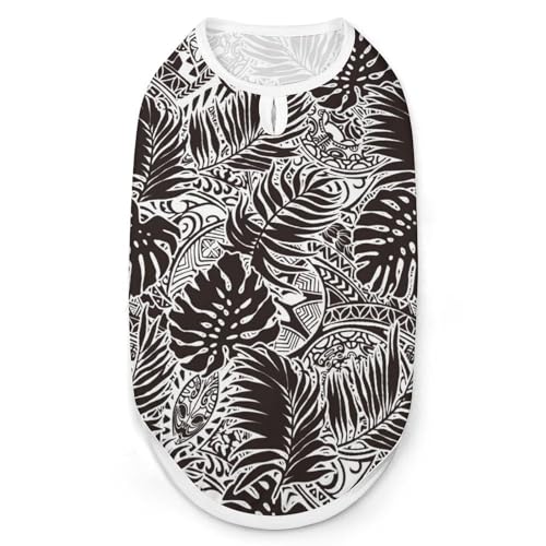 Hunde-Shirt, Polynesischer Stil mit Blättern, ärmellos, Tanktop, atmungsaktiv, für kleine Welpen, Größe XL Hunde-Shirt, Polynesischer Stil mit Blättern, ärmellos, Tanktop, atmungsaktiv, für kleine Welpen, Größe XL von QTAVETEND