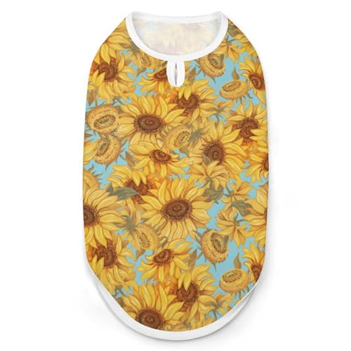 Hunde-Shirt, handgezeichnetes Sonnenblumen-Motiv, für Haustiere, Katzen, ärmellos, Tanktop, atmungsaktiv, für kleine Welpen, Größe S Hunde-Shirt, handgezeichnetes Sonnenblumen-Motiv, für Haustiere, Katzen, ärmellos, Tanktop, atmungsaktiv, für kleine Welpen, Größe S von QTAVETEND