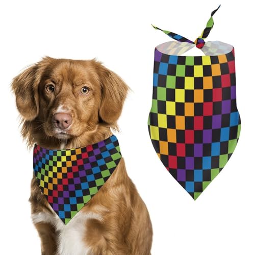Lgbt Dreieckstuch für Haustiere, Schachbrett, Regenbogenfarben, verstellbar, atmungsaktiv, weich, für kleine, mittelgroße und große Hunde Lgbt Dreieckstuch für Haustiere, Schachbrett, Regenbogenfarben, verstellbar, atmungsaktiv, weich, für kleine, mittelgroße und große Hunde von QTAVETEND