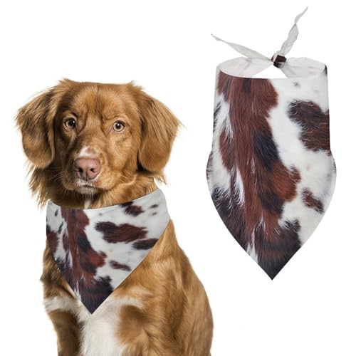 Longhorn Dreieckstuch aus weißem Rindsleder mit schwarzen und braunen Punkten, verstellbar, atmungsaktiv, weich, für kleine, mittelgroße und große Hunde Longhorn Dreieckstuch aus weißem Rindsleder mit schwarzen und braunen Punkten, verstellbar, atmungsaktiv, weich, für kleine, mittelgroße und große Hunde von QTAVETEND