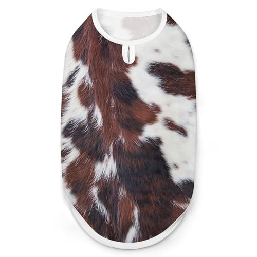 Longhorn Hunde-Shirt, weißes Rindsleder mit schwarzen und braunen Punkten, ärmelloses Tanktop, atmungsaktives Weste, T-Shirt für kleine Welpen, Größe M Longhorn Hunde-Shirt, weißes Rindsleder mit schwarzen und braunen Punkten, ärmelloses Tanktop, atmungsaktives Weste, T-Shirt für kleine Welpen, Größe M von QTAVETEND