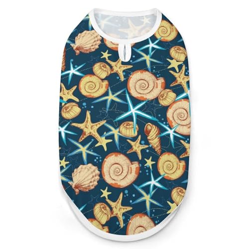 Marine Life of Seashells and Seestern Hunde-Shirt, Haustier-T-Shirt, Katzen, ärmellos, Tanktop, atmungsaktiv, für kleine Welpen, Größe XL von QTAVETEND