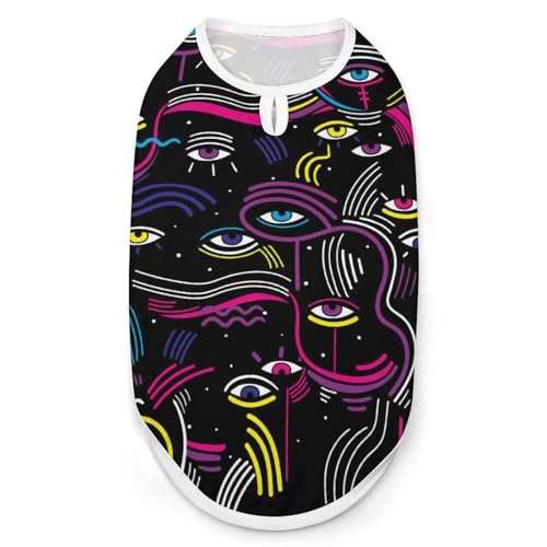 Memphis-Stil mit Kritzelaugen, Hunde-Shirt, Haustier-T-Shirt, Katzen, ärmellos, Tanktop, atmungsaktiv, für kleine Welpen, Größe L Memphis-Stil mit Kritzelaugen, Hunde-Shirt, Haustier-T-Shirt, Katzen, ärmellos, Tanktop, atmungsaktiv, für kleine Welpen, Größe L von QTAVETEND