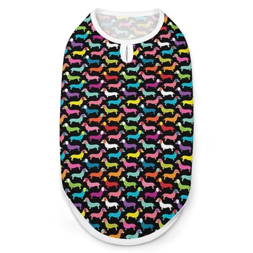 T-Shirt für Hunde mit Dackel-Motiv, ärmellos, atmungsaktiv, für kleine Welpen, Größe M T-Shirt für Hunde mit Dackel-Motiv, ärmellos, atmungsaktiv, für kleine Welpen, Größe M von QTAVETEND