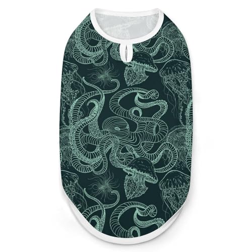 Vintage-Hunde-Shirt, Motiv: Oktopus und Quallen, ärmellos, Tanktop, atmungsaktiv, für kleine Welpen, Größe S Vintage-Hunde-Shirt, Motiv: Oktopus und Quallen, ärmellos, Tanktop, atmungsaktiv, für kleine Welpen, Größe S von QTAVETEND