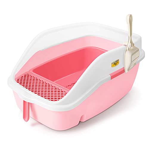 QTBH Katzentoilette Semi-geschlossene offene Wurf-Box Trennbare Katze-Toilette erhöhte spritzwassergeschützte Katze-Kacke-Tablett, große Katzenversorgungen Katzenklo (Color : Pink) von QTBH