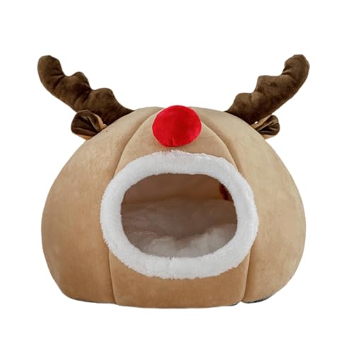 Weihnachtliches Katzenhausbett – Plüsch-Katzenhaus mit weihnachtlichem Rentier-Design | Warmes Haustierbett Weihnachten Katzenhöhle | Hundezeltbett, waschbares Indoor-Katzennest, halbgeschlossenes Weihnachtliches Katzenhausbett – Plüsch-Katzenhaus mit weihnachtlichem Rentier-Design | Warmes Haustierbett Weihnachten Katzenhöhle | Hundezeltbett, waschbares Indoor-Katzennest, halbgeschlossenes von QTFYE