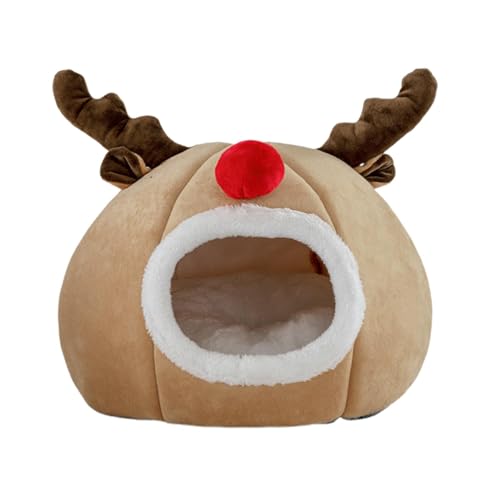 Weihnachtliches Katzenhausbett – Plüsch-Katzenhaus mit weihnachtlichem Rentier-Design | Warmes Haustierbett Weihnachten Katzenhöhle | Hundezeltbett, waschbares Indoor-Katzennest, halbgeschlossenes Weihnachtliches Katzenhausbett – Plüsch-Katzenhaus mit weihnachtlichem Rentier-Design | Warmes Haustierbett Weihnachten Katzenhöhle | Hundezeltbett, waschbares Indoor-Katzennest, halbgeschlossenes von QTFYE