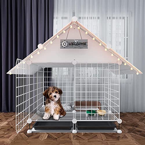 Hundehütte aus Metall, unzerstörbar, robust, kaufest, Laula para Perros, mit herausziehbarer Ablage und beweglichem Rad-Design, Hundekäfig, für mittelgroße und kleine Hunde von QTQHOME