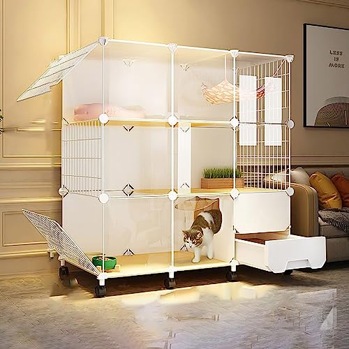 Katzenkäfig für den Innenbereich, Katzenkäfig mit Katzentoilette, mobiler Katzenkäfig mit Universalrädern, HD-Klarzaun und stabilem Metallgitter, hält Kätzchen nachts sicher, einfach zu montieren (112 Katzenkäfig für den Innenbereich, Katzenkäfig mit Katzentoilette, mobiler Katzenkäfig mit Universalrädern, HD-Klarzaun und stabilem Metallgitter, hält Kätzchen nachts sicher, einfach zu montieren (112 von QTQHOME