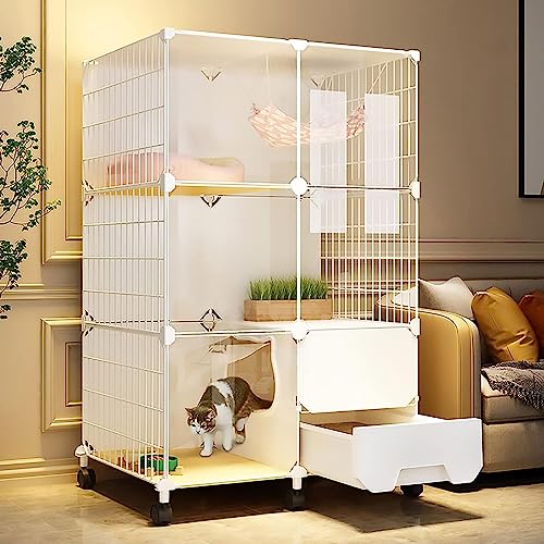 Katzenkäfig für den Innenbereich, Katzenkäfig mit Katzentoilette, mobiler Katzenkäfig mit Universalrädern, HD-Klarzaun und stabilem Metallgitter, hält Kätzchen nachts sicher, einfach zu montieren (77 Katzenkäfig für den Innenbereich, Katzenkäfig mit Katzentoilette, mobiler Katzenkäfig mit Universalrädern, HD-Klarzaun und stabilem Metallgitter, hält Kätzchen nachts sicher, einfach zu montieren (77 von QTQHOME