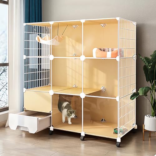 Katzenkäfig für drinnen mit Katzentoilette, abnehmbarer Metalldraht, großes Kätzchengehege, mobiler Katzenkäfig mit Universalrädern, für drinnen und draußen, Zwinger, Laufstall, Chinchilla-Käfig, von QTQHOME