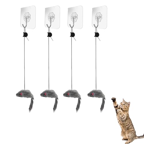 QTTRPCU 4 Stück Katzenspielzeug Türrahmen Elastische Maus mit Quietschgeräusch, Katzen Beschäftigung, Interaktives Selbstbeschäftigung Katze QTTRPCU 4 Stück Katzenspielzeug Türrahmen Elastische Maus mit Quietschgeräusch, Katzen Beschäftigung, Interaktives Selbstbeschäftigung Katze von QTTRPCU