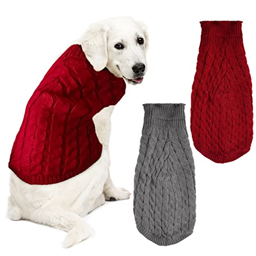 QUACOWW 2 Stück Hundepullover Strickwaren Hund Katze Pullover, Hundepullover für Winter Weich Strick Bequem Hund Klassische Strickwaren Pullover Hund Pullover Weste Warmer Mantel für kleine und von QUACOWW