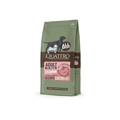 Quattro Premium Lachs & Krill Hundetrockenfutter, Getreidefrei, Hypoallergen, Für alle Rassen (3 kg) von QUATTRO SUPER PREMIUM