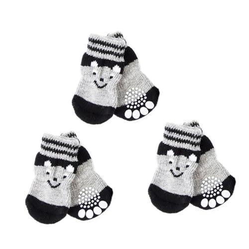 QUMIIRITY 3 Paare Hundesocken aus Baumwolle rutschfest Warm Pfotenschutz für Haustiere Gemütliche Schuhe Niedliches Design Geeignet für Kleine bis Mittlere Hunde Schwarz von QUMIIRITY