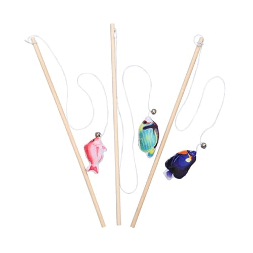 QUMIIRITY 3 Stück Teiliges Katzenspielzeug mit Fischdesign Leicht und Tragbar Interaktive Katzenangel für Kätzchen Fördert Aktivität und Spielspaß im Zuhause Geeignet als Zufällige Farbe von QUMIIRITY