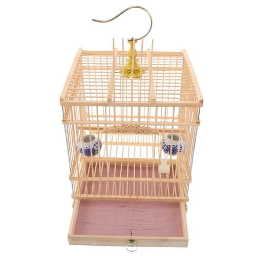 QUMIIRITY Vogelkäfig aus Kleiner Vogelkäfig Käfig für Nymphensittiche für Turteltauben hängender Papageienkäfig Vintage rechteckiger Metall Beige von QUMIIRITY