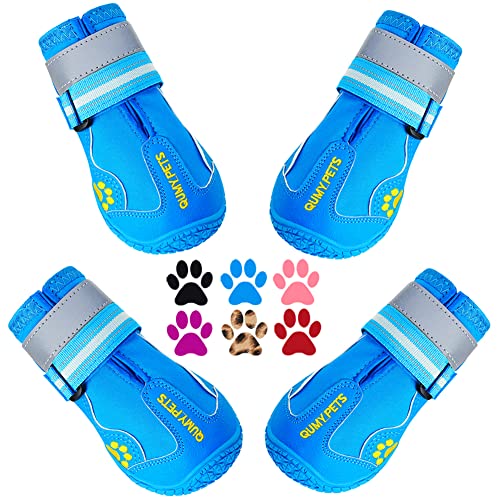 QUMY Hundeschuhe für große Hunde, mittelgroße Hundestiefel & Pfotenschutz für Winter Schnee Tag, Sommer heißer Bürgersteiger, Indoor-Hartböden Anti-Rutsch-Sohle, Blau 1 QUMY Hundeschuhe für große Hunde, mittelgroße Hundestiefel & Pfotenschutz für Winter Schnee Tag, Sommer heißer Bürgersteiger, Indoor-Hartböden Anti-Rutsch-Sohle, Blau 1 von QUMY