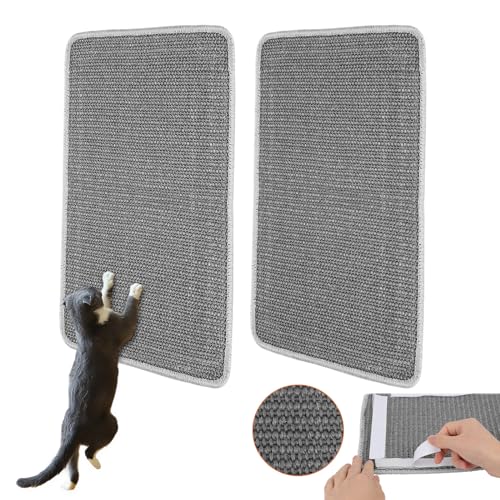 Kratzmatte Sisal Teppich, Katzenkratzmatte Kratzteppich Sisal mit Klebeband, Boden rutschfest Natürlicher Sisalteppich für Katzen(60 × 25 cm, grau) von QUOTRE