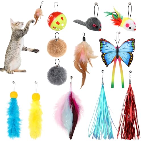 QUOZUO 12 Stück Interaktive Katzenspielzeug Feder, Ersatzspielzeug mit Glöckchen, Katzenangel Ersatzfedern Anhänger Federn Katzen Spielzeug für Katze QUOZUO 12 Stück Interaktive Katzenspielzeug Feder, Ersatzspielzeug mit Glöckchen, Katzenangel Ersatzfedern Anhänger Federn Katzen Spielzeug für Katze von QUOZUO